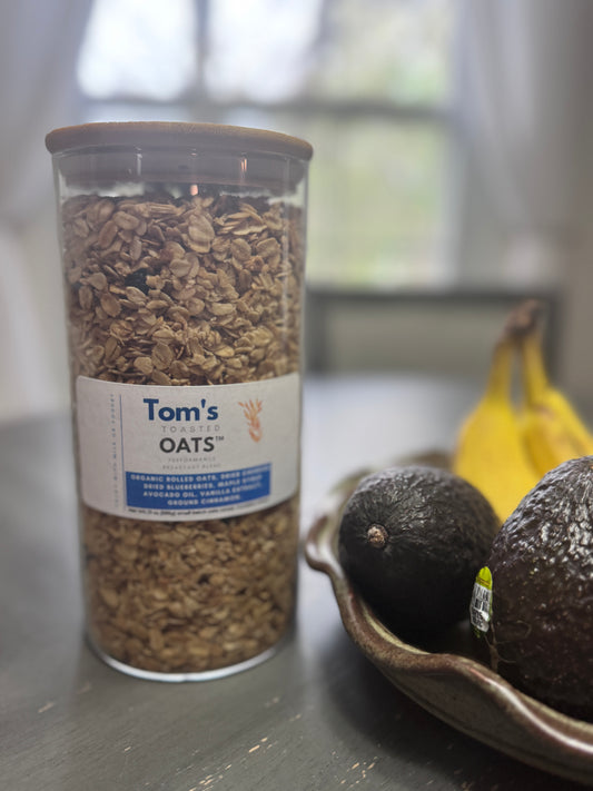 21 oz Weekend Brunch Edition Breakfast Oats. Attractive glass jar with bamboo lid for countertop placement.